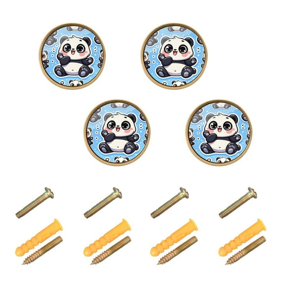 Kitchen Cabinet Knobs Cute Fat Chubby Panda Cabinet Handles Zinc 1.25 inch Diameter 4 Pcs