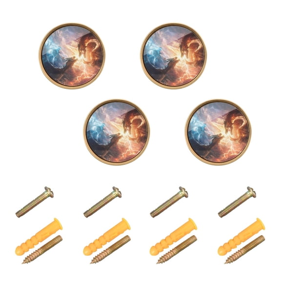 Kitchen Cabinet Knobs Dragon Battle in Sky Cabinet Handles Zinc 1.25 inch Diameter 4 Pcs
