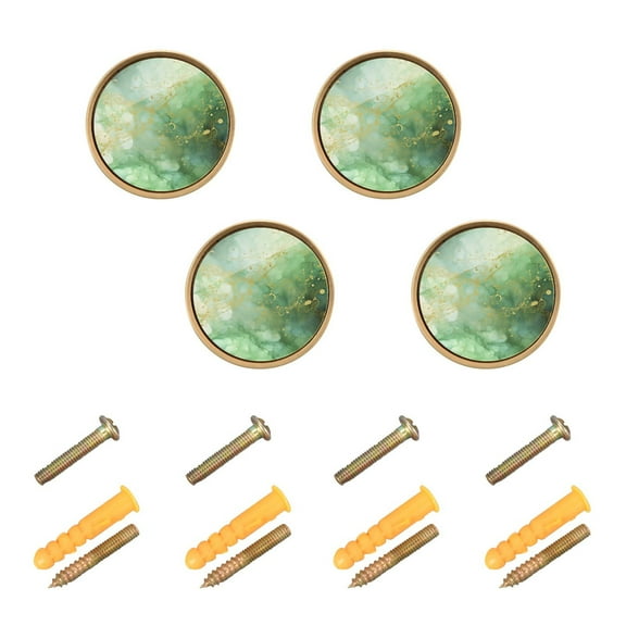Kitchen Cabinet Knobs Emerald Green and Gold Marble Cabinet Handles Zinc 1.25 inch Diameter 4 Pcs