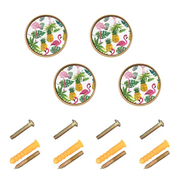 Kitchen Cabinet Knobs Flamingo Pineapple Leaf Cabinet Handles Zinc 1.25 inch Diameter 4 Pcs