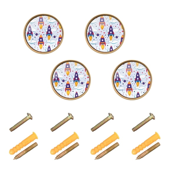 Kitchen Cabinet Knobs Flying Rocket and Cloud Cabinet Handles Zinc 1.25 inch Diameter 4 Pcs