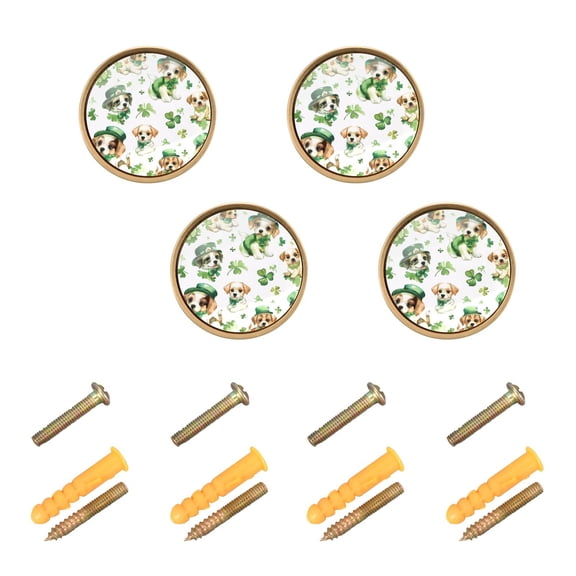 Kitchen Cabinet Knobs Four-leaf Clover and Dog Cabinet Handles Zinc 1.25 inch Diameter 4 Pcs