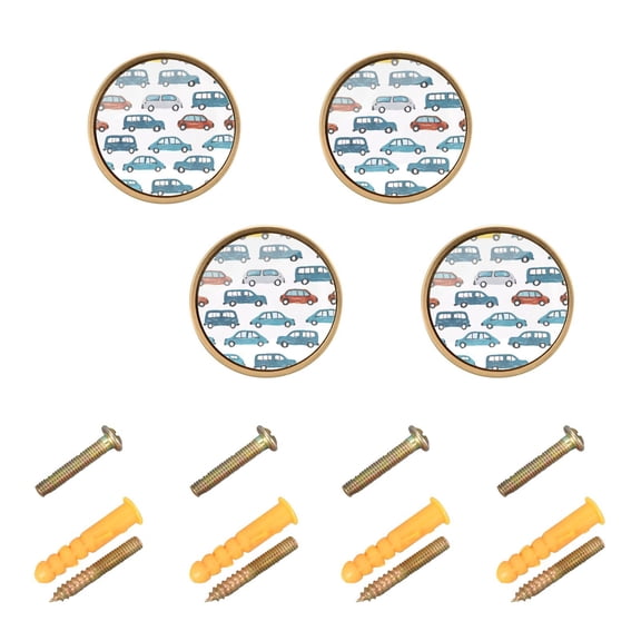 Kitchen Cabinet Knobs Hand Drawn Cars Cabinet Handles Zinc 1.25 inch Diameter 4 Pcs