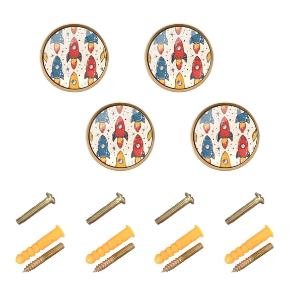 Kitchen Cabinet Knobs Hand Drawn Rocket Cabinet Handles Zinc 1.25 inch Diameter 4 Pcs