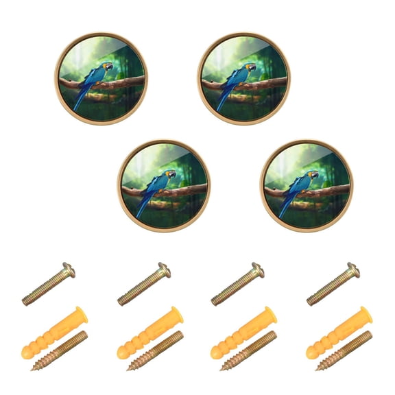 Kitchen Cabinet Knobs Parrot Bird on Branch Cabinet Handles Zinc 1.25 inch Diameter 4 Pcs