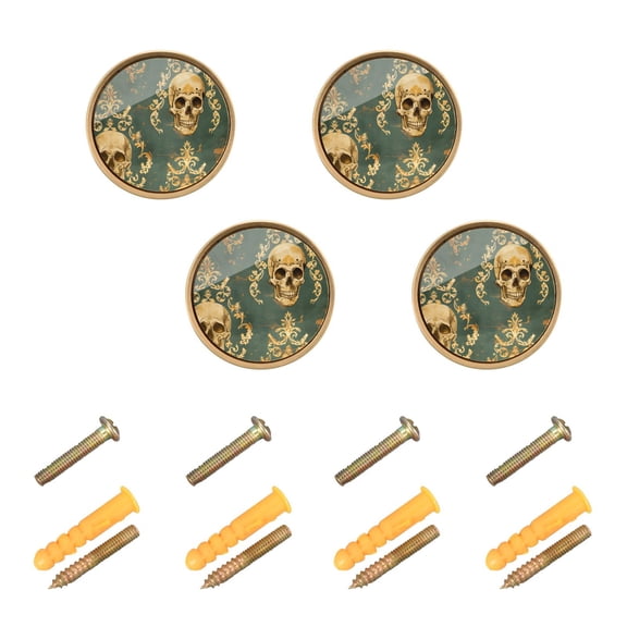 Kitchen Cabinet Knobs Retro Golden Skull Cabinet Handles Zinc 1.25 inch Diameter 4 Pcs
