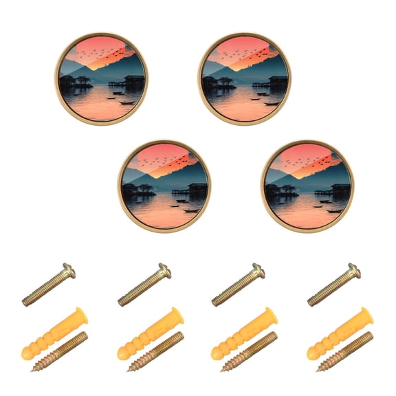 Kitchen Cabinet Knobs Sunset Reflect on River Cabinet Handles Zinc 1.25 inch Diameter 4 Pcs