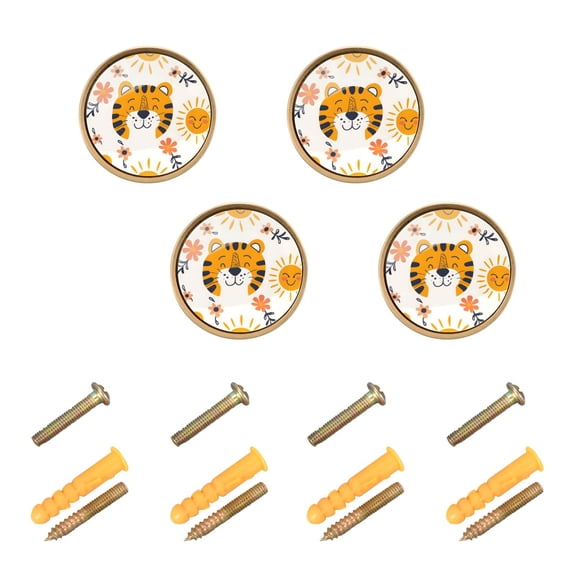 Kitchen Cabinet Knobs Tiger Face and Sun Cabinet Handles Zinc 1.25 inch Diameter 4 Pcs