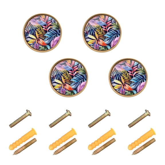 Kitchen Cabinet Knobs Watercolor Tropical Leaves Cabinet Handles Zinc 1.25 inch Diameter 4 Pcs