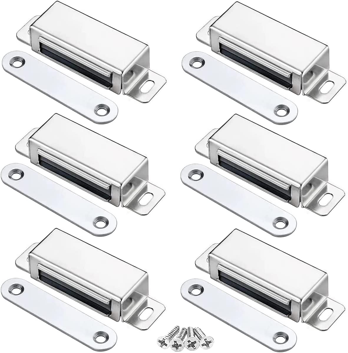 Kitchen Cabinet Magnets Closure 6 Pack Cabinet Magnetic Catch Cupboard Door Magnets Heavy Duty 15 lbs Metal RV Drawer Latch Closet Closing Stainless Steel Shutter Hardware -Silver