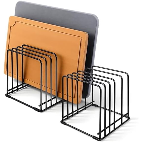 Kitchen Cabinet Organizer, 2 PCS Baking Pan Organizer, Steel Cooking Sheet Organizers with 5 Slots for Skillets, Cutting Boards & Baking Trays, Space-Saving Cabinet Storage