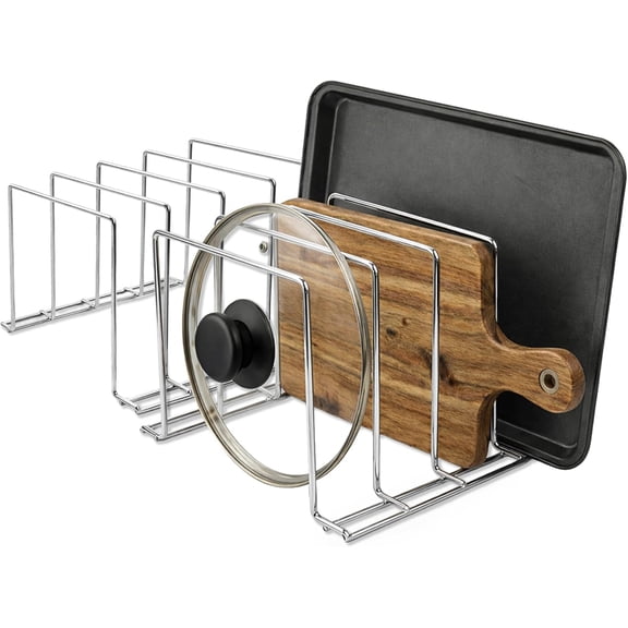 Kitchen Cabinet Organizer, Chrome (2 Pack) Steel Baking Sheet Holder with 4 Slots for Cabinet, Bakeware Organizer, Divider for Cutting Boards, Pot Lids, Pan Lids, Cookie Sheets