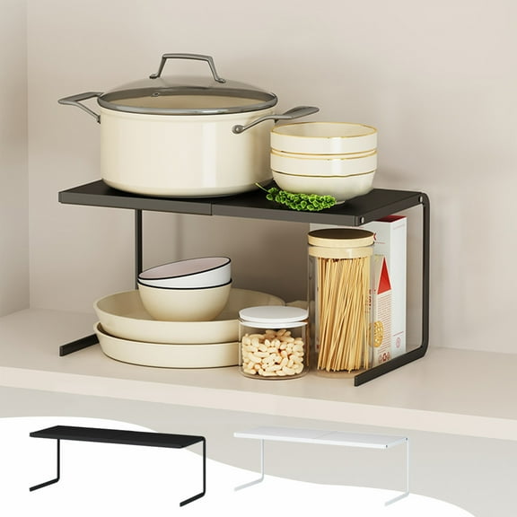 Kitchen Cabinet Organizer Shelf, Expandable Storage Rack with Retractable Shelves, 24x17x23cm White Metal Organizer for Under Sink Storage, Heavy-duty & Space-saving for Kitchen, Bathroom,