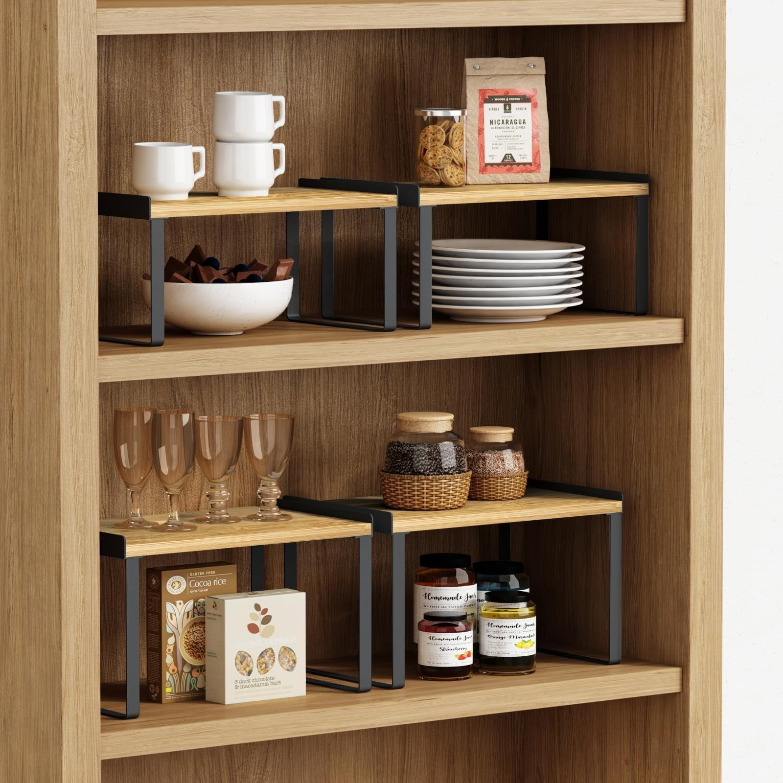 Kitchen Cabinet Organizer Shelves Set of 4, Expandable Stackable Shelf ...