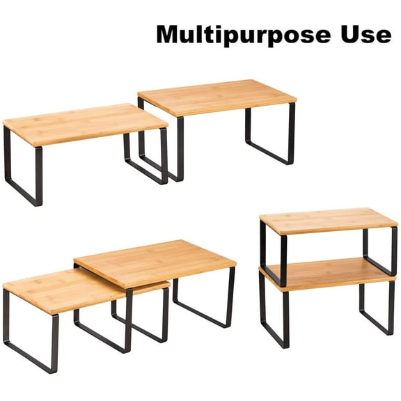 Kitchen Cabinet Organizer, Stackable and Expandable Natural Color 2-Pack