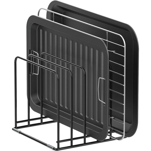 Kitchen Cabinet Organizer, Steel Cookware Holder, Divided Holder with 5 Slots for Skillets Baking Tray and Chopping Board Rack - Baking Pan Holder Storage (1 PC)