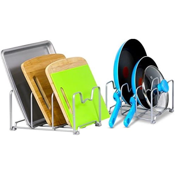 Kitchen Cabinet Pantry and Bakeware Organizer Rack Holder, Silver - 2 Pack