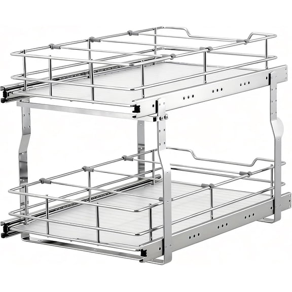 Kitchen Cabinet Pull-Out Basket - Metal Pull-Out Drawer, Double Layer Slide Rail, 14x21 Inch, Sliding Drawer