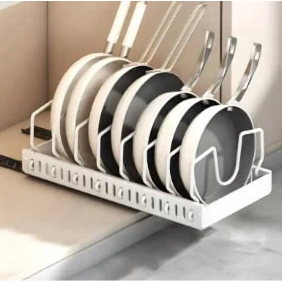 Kitchen Cabinet Pull Out Tray Organizer Adjustable Dish Rack Slide Rails Pots Pans Storage Holder