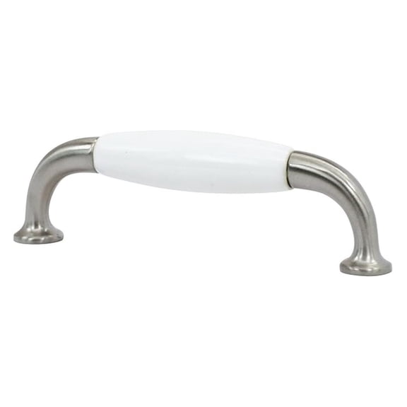 Kitchen Cabinet Pulls 10 Pack - 3-3/4" Hole Sumo Arch White Brushed Handles - 4-3/8" Length Drawer Pulls for Cabinets, Dresser, Bathroom - P007996BN