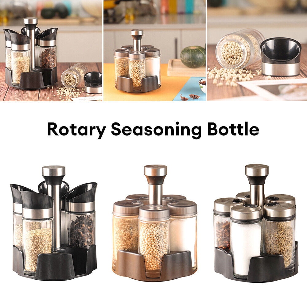 Kitchen Cabinet Rotating Spice Rack With 5 Jars Revolving Seasoning ...