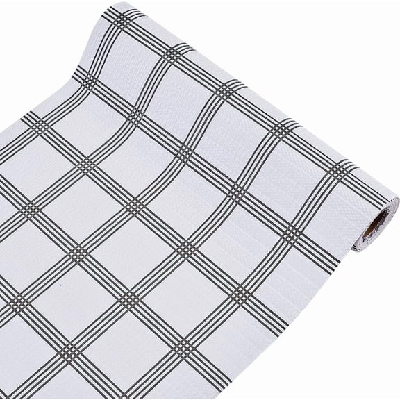 Kitchen Cabinet Shelf Drawer Liners Waterproof Fridge Mats Non Adhesive Non-Slip Oil-Proof Washable Black and White Grid Refrigerator Mat for Dresser Shelves Bathroom (30x300cm)