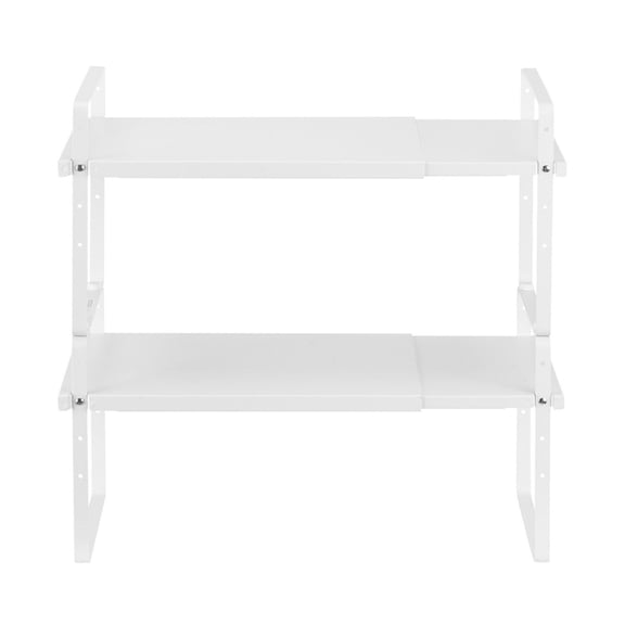 Kitchen Cabinet Shelf Organizer, Expandable 2 Tier Shelf, Stackable Countertop Risers - Pantry Organization for Spices, Dishes, Bathroom, Office - White