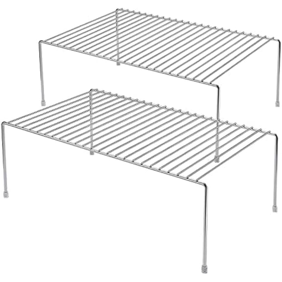 Kitchen Cabinet Shelf Organizer Set of 2, Medium (13 x 9.4 inch) Metal Wire Pantry Storage Shelves, Dish Plate Racks for Cabinets, Freezer, Counter, Cupboard Organizers and Storage, Chrome