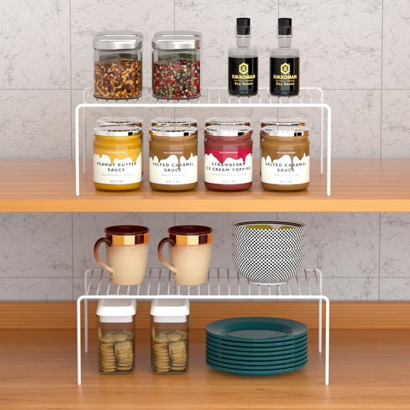 Kitchen Cabinet Shelf Organizer Set of 5, Large Metal Wire Pantry Storage Racks for Cabinets Freezer Counter White