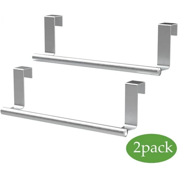 Kitchen Cabinet Towel Holder, 9" Professional Over Cabinet Towel Bar Rack, Universal Fit On Cupboard Doors, Stainless Steel Hand Towel and Washcloth Rack for Bathroom and Kitchen, 2 Pack Silver