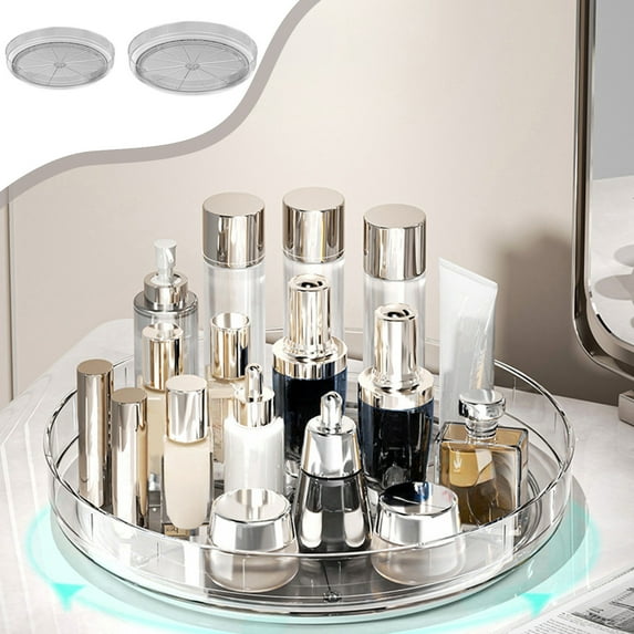 Kitchen Cabinet Turntable Organizer | 360° Rotating Transparent Plastic Lazy Susan for Pantry, Fridge, Countertop | Holds Spices, Condiments, Cosmetics | 11.4" & 10" Diameter | Easy Clean Large
