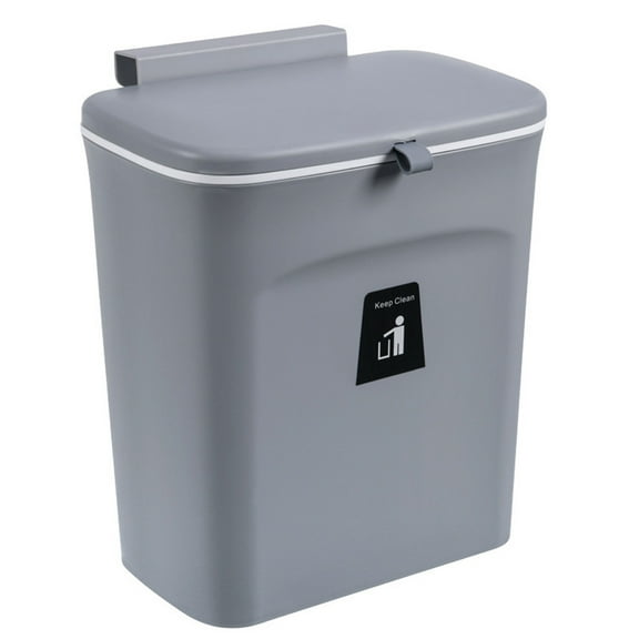 Kitchen Cabinet Wall Mounted Trash Can, Gray Hanging Waste Container for Home with Lid and No Trace Sticker, Slide Lid Garbage Bin