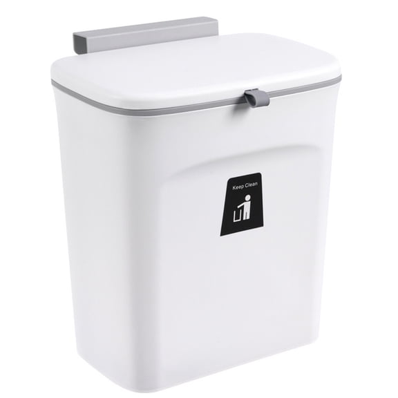 Kitchen Cabinet Wall Mounted Trash Can, White Hanging Waste Container for Home with Lid and No Trace Sticker, Slide Lid Garbage Bin