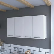 Kitchen Cabinet - White 4-door Wall Mount, Robust Particle Board, Simple Assembly Steps Mounted Four Doors, White, Easy To Build