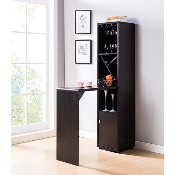 Kitchen Cabinet With Wine Bottle Compartment & Shelving, Red Hue Bar Storage And Open Display Shelf,