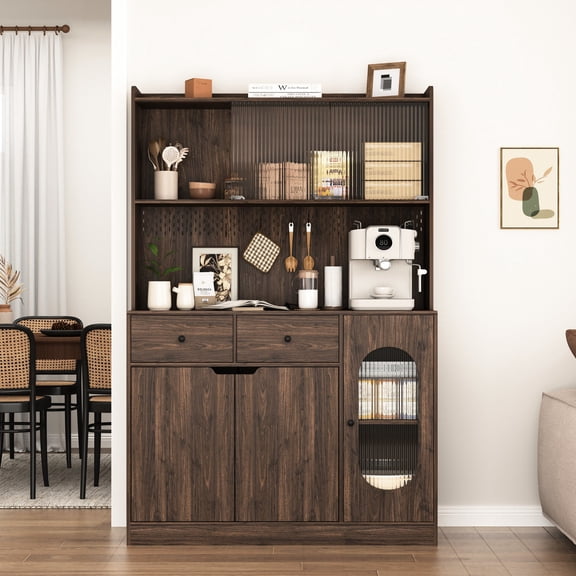 Kitchen Cabinet with Microwave Stand | Pegboard Design, for Bakers | Premium Particle Board Material | Clear View of Condiments