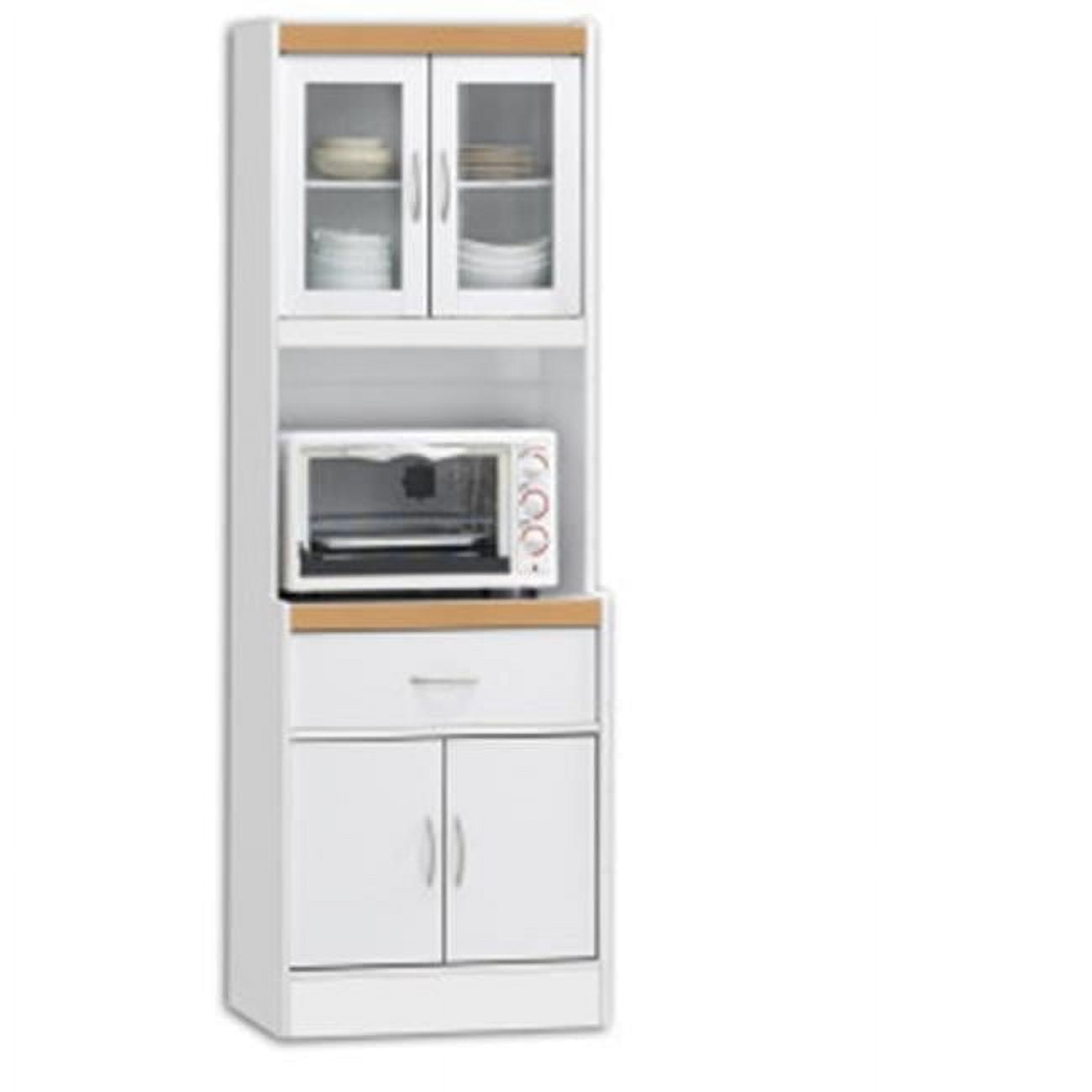 White Freestanding Kitchen Storage Cabinet with Microwave Space