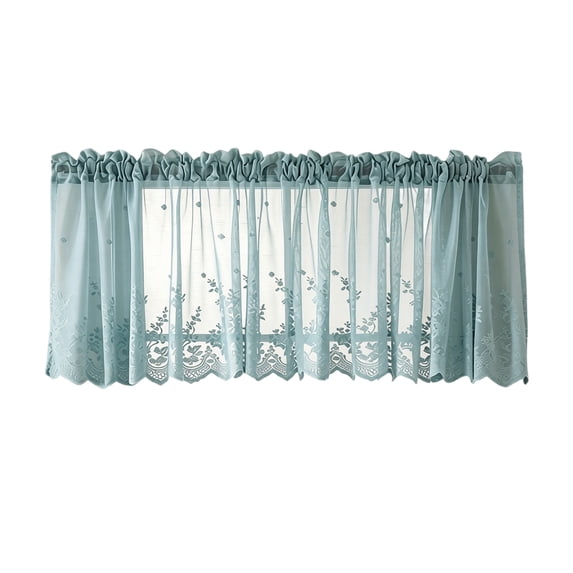 Kitchen Cafe Curtain, Fresh Lace Sheer Rod Pocket Small Window Tier 51x16in Lightweight Drapery for Kitchen Bathroom and Basement Window Treatment Decor, Blue