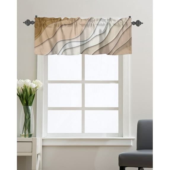Kitchen Cafe Valance Curtain for Small Windows,Abstract Modern Ocean Sea Beach Rod Pocket Short Valances Brown Beige Color Gradient Art Window Treatment Panel for Living Room/Bedroom/Bathroom,42x12in