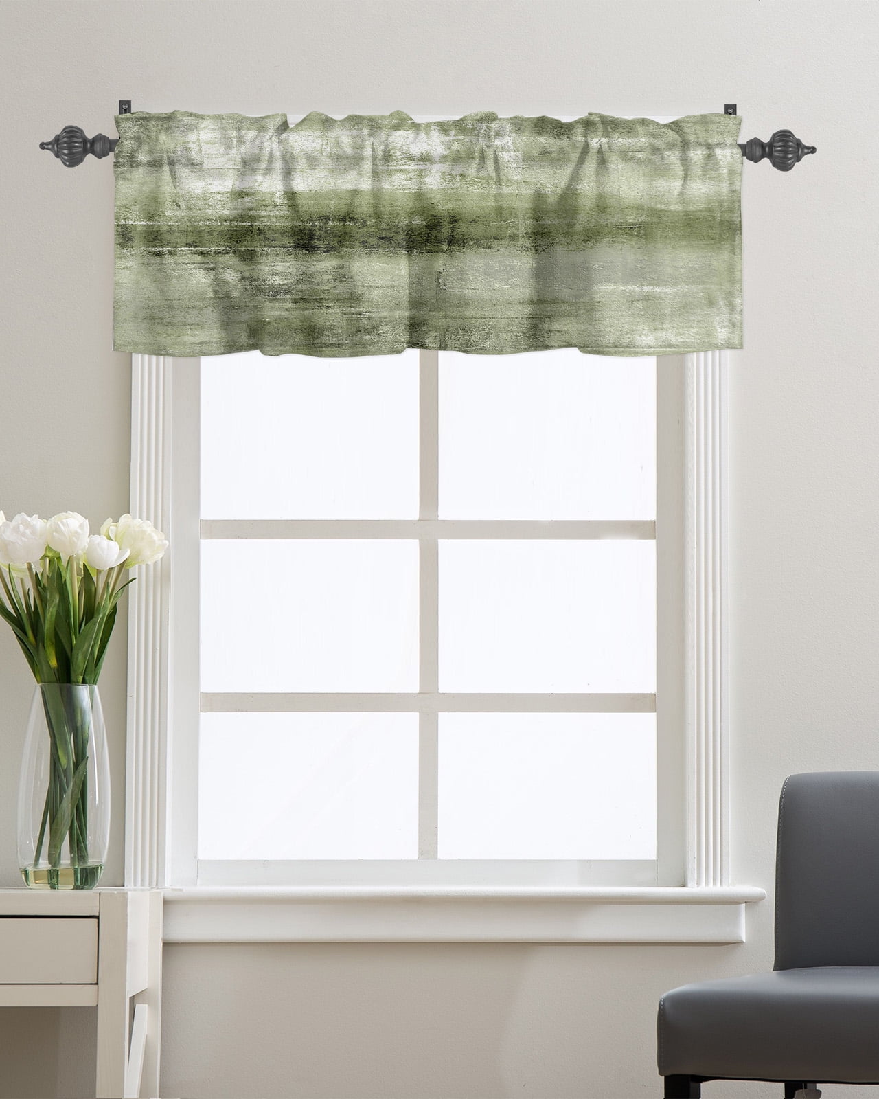 Kitchen Cafe Valance Curtain for Small Windows,Abstract Sage Green Oil ...