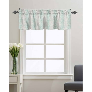 Kitchen Cafe Valance Curtain for Small Windows,Abstract Teal Grey Tree Branch Rod Pocket Short Valances Seamless Plant Twig Window Treatment Panel for Living Room/Bedroom/Bathroom,54x18in