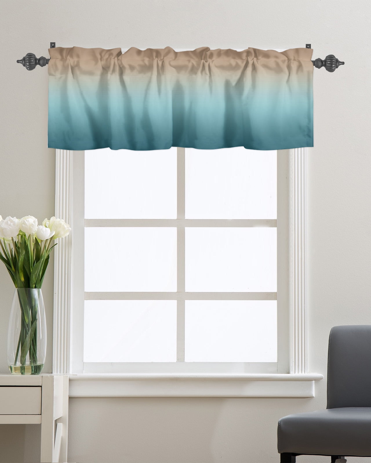 Kitchen Cafe Valance Curtain for Small Windows,Blue and Brown Gradient ...