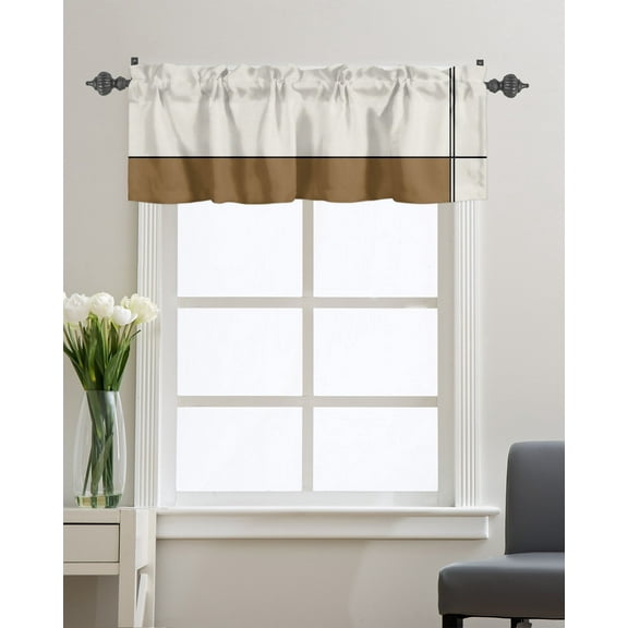 Kitchen Cafe Valance Curtain for Small Windows,Brown Beige Splicing Color Block Art Rod Pocket Short Valances Abstract Line Stripe Window Treatment Panel for Living Room/Bedroom/Bathroom,54x18in