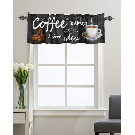 Kitchen Cafe Valance Curtain for Small Windows,Coffee and Cocoa Beans Rod Pocket Short Valances Quote on Vintage Blackboard Window Treatment Panel for Living Room/Bedroom/Bathroom,42x18in
