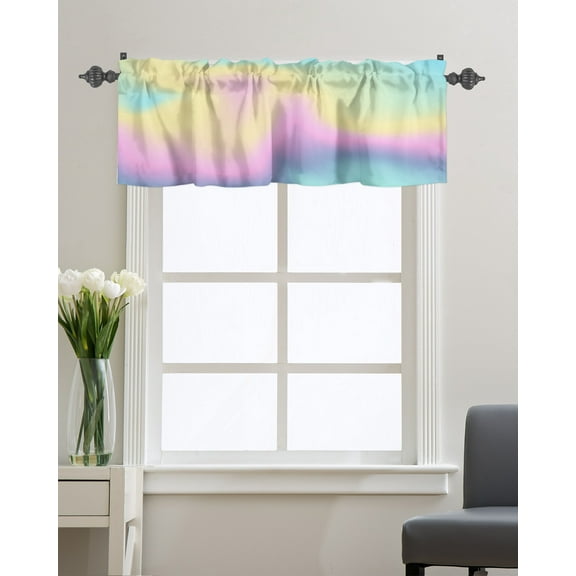 Kitchen Cafe Valance Curtain for Small Windows,Colorful Abstract Rainbow Sky Rod Pocket Valances Holographic Iridescent Metallic Printing Window Treatment for Living Room/Bedroom/Bathroom,54x18in