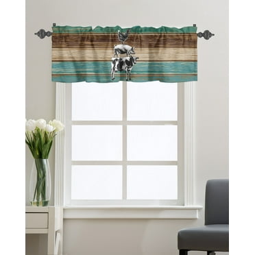 Kitchen Cafe Valance Curtain for Small Windows,Farm Cow Pig Chick on Retro Wooden Plank Rod Pocket Short Valances Rural Animals Window Treatment Panel for Living Room/Bedroom/Bathroom,54x18in