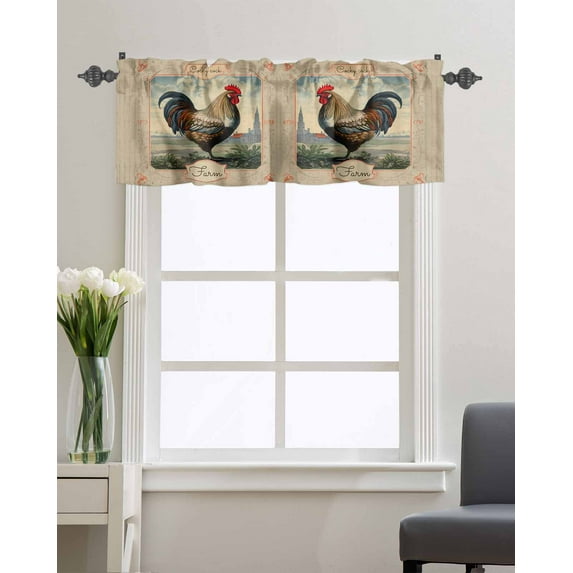 Kitchen Cafe Valance Curtain for Small Windows,Farmhouse Rustic Animal Rooster Rod Pocket Short Valances Vintage Flower Texture Window Treatment Panel for Living Room/Bedroom/Bathroom,42x12in