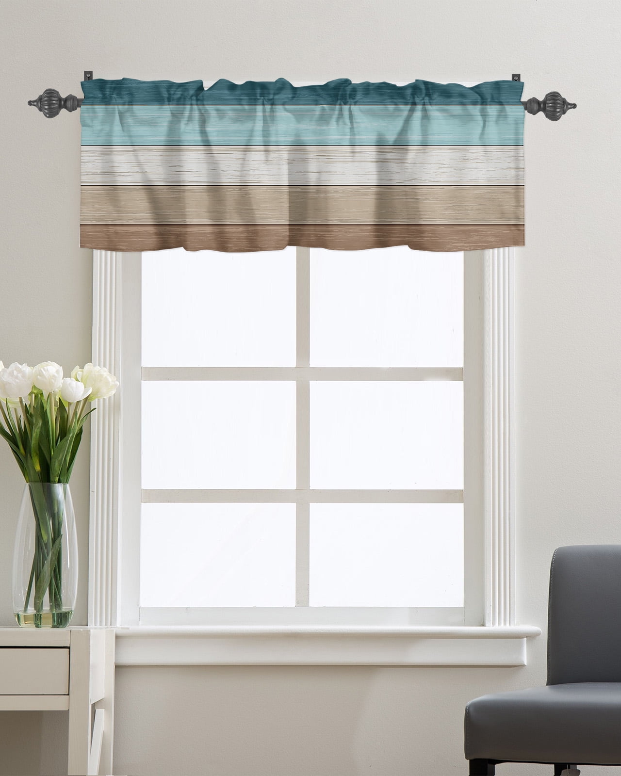 Kitchen Cafe Valance Curtain for Small Windows,Farmhouse Teal Gray ...