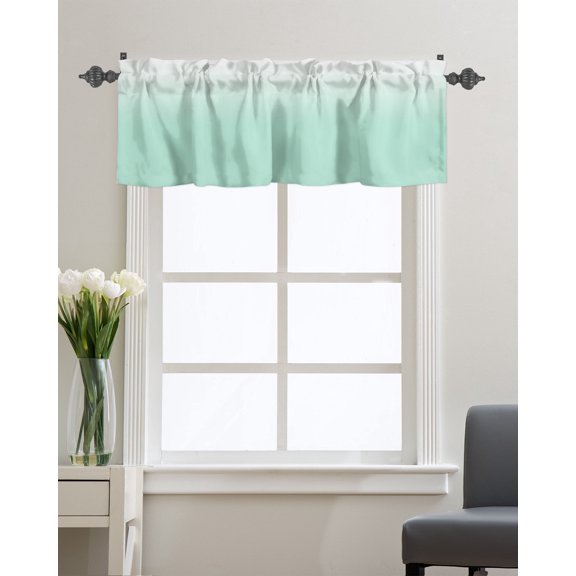 Kitchen Cafe Valance Curtain for Small Windows,Gradient White and Mint Green Rod Pocket Short Valances Abstract Minimalism Modernity Window Treatment Panel for Living Room/Bedroom/Bathroom,42x18in