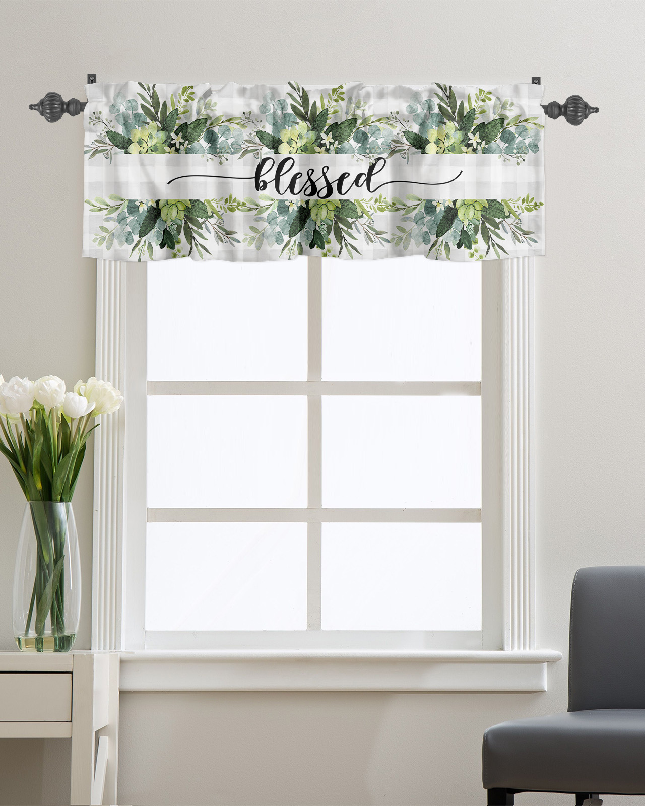 Inselnwald Watercolor Leaves Valance – 52 X 14 Inch Rod Pocket Window Valance, Blue/Gray
